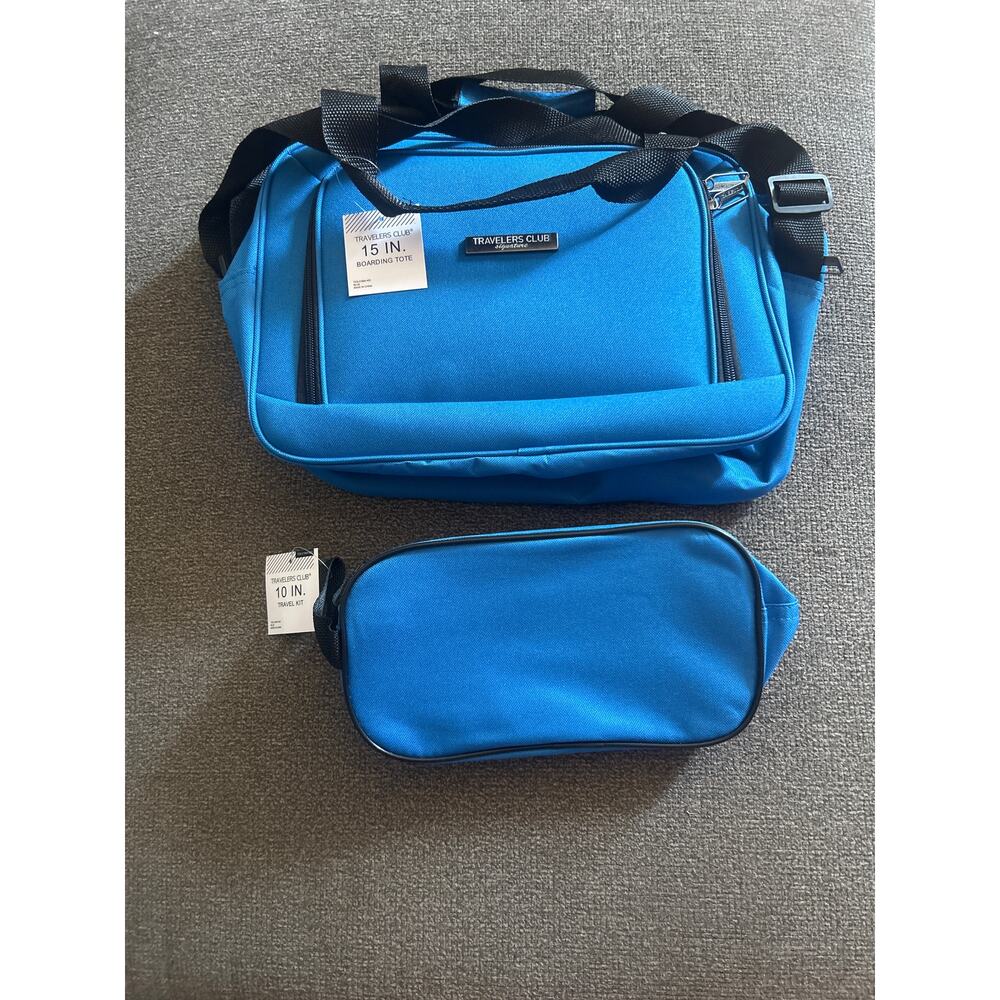 Travelers Club 15 inch & 10 Inch Blue Tote & Kit Luggage Set NWT